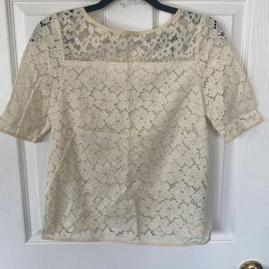 Tibi New York Cream Floral Lace Short Sleeve Top Size 0 NWOT
